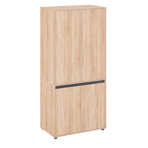 KOMTO Kleiderschrank Klein in Sonoma Eiche - Schrank Schlafzimmer Kinderzimmer Mehrzweckschrank mit 4-türig & 2 Fächer Garderobenschrank Flur | Drehtürenschrank Cube 90 x 192 x 53 cm von KOMTO