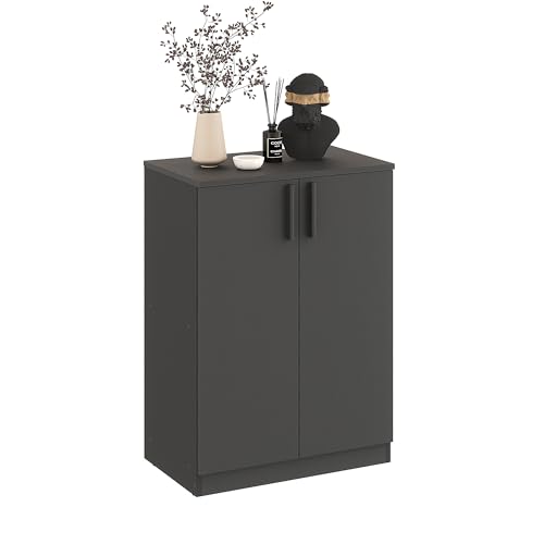KOMTO Kommode Anthrazit mit 2 Türen - Kleiner Schrank für Flur, Wohnzimmer | Sideboard Schmal CABI 60 x 84 x 37 cm (BxHxT) von KOMTO