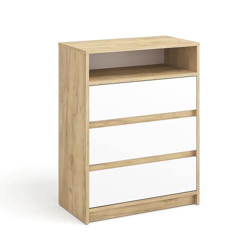 KOMTO Kommode mit 3 Schubladen - Komodenschrank für Schlafzimmer Schubladenkommode mit 1 offenen Fächern für Wohnzimmer | Sideboard Leon Honig Eiche/Weiß 70 x 37 x 90 cm KOMTO Kommode mit 3 Schubladen - Komodenschrank für Schlafzimmer Schubladenkommode mit 1 offenen Fächern für Wohnzimmer | Sideboard Leon Honig Eiche/Weiß 70 x 37 x 90 cm von KOMTO