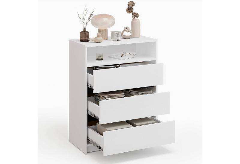 KOMTO Kommode Leon mit 3 Schubladen - Komodenschrank für Schlafzimmer, Schubladenkommode mit 1 offenen Fächern für Wohnzimmer 70 x 37 x 90 cm von KOMTO
