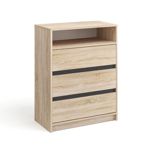 KOMTO Kommode mit 3 Schubladen - Komodenschrank für Schlafzimmer Schubladenkommode mit 1 offenen Fächern für Wohnzimmer | Sideboard Leon Sonoma Eiche 70 x 37 x 90 cm KOMTO Kommode mit 3 Schubladen - Komodenschrank für Schlafzimmer Schubladenkommode mit 1 offenen Fächern für Wohnzimmer | Sideboard Leon Sonoma Eiche 70 x 37 x 90 cm von KOMTO
