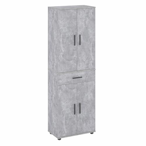 KOMTO Mehrzweckschrank 60 cm Breit - Schrank Beton, Kleiderschrank mit 1 Schublade, Hochschrank, Büroschrank, Bücherschrank mit 4 Türen | Porto 180 х 34 х 60 cm von KOMTO