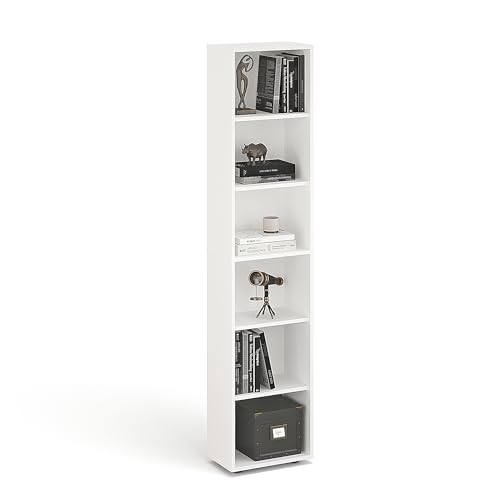 KOMTO Regal 40 cm breit Weiß - Bücherregal mit 6 Ebenen und Höhenverstellbare Regale, Standregal, Aufbewahrungsregal | Bookshelf Lumo 40 x 180 x 24 cm (BxHxT) von KOMTO