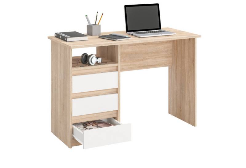 KOMTO Schreibtisch Oslo 110 Schreibtisch mit Schubladen Bürotisch Computertisch, Büro PC-Tisch Kinderschreibtisch mit Stauraum 110 x 50 x 74 cm von KOMTO