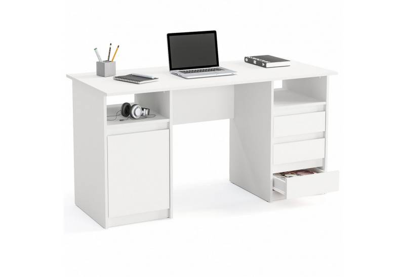 KOMTO Schreibtisch Oslo 145 Schreibtisch mit Schubladen Moderner Büro PC-Tisch, Computertisch Arbeitstisch Kinderschreibtisch Stauraum 145x65x76cm von KOMTO
