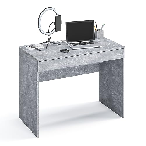 KOMTO Schreibtisch Beton mit 1 Schublade - 100 x 53 x 76 cm Bürotisch Computertisch Klein Arbeitstisch Büro PC-Tisch Kinderschreibtisch mit Stauraum von KOMTO
