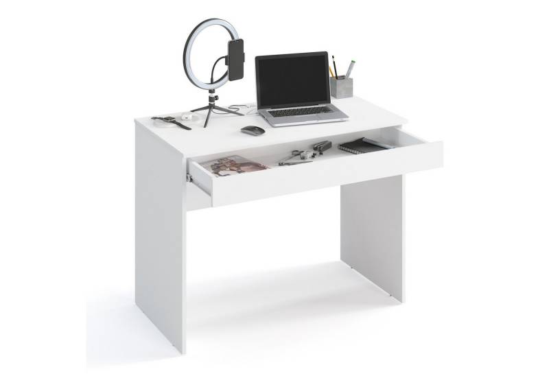 KOMTO Schreibtisch Milan mit 1 Schublade Bürotisch Computertisch Klein Arbeitstisch, Büro PC-Tisch Kinderschreibtisch mit Stauraum 100 x 53 x 76 cm von KOMTO