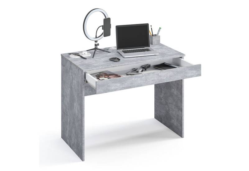 KOMTO Schreibtisch Milan mit 1 Schublade Bürotisch Computertisch Klein Arbeitstisch, Büro PC-Tisch Kinderschreibtisch mit Stauraum 100 x 53 x 76 cm von KOMTO
