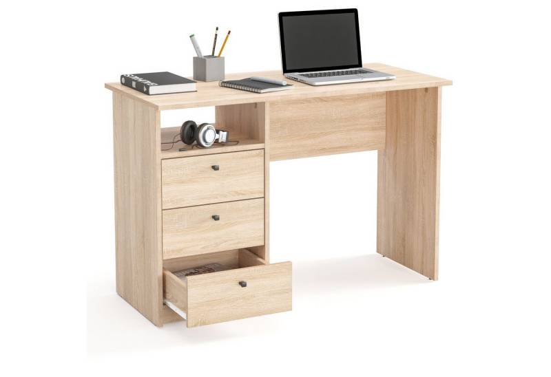 KOMTO Schreibtisch Oslo 110 H Griffe Computertisch Klein Arbeitstisch mit Schubladen, Büro PC-Tisch Kinderschreibtisch Schreibtisch 110 x 50 x 74 cm von KOMTO