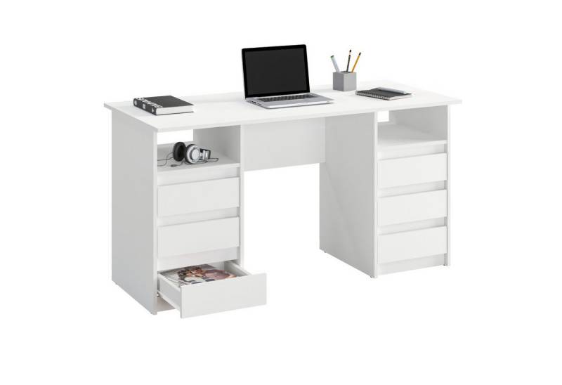 KOMTO Schreibtisch Oslo 140 Schreibtisch mit Schubladen Moderner Bürotisch, Computertisch Arbeitstisch PC-Tisch Kinderschreibtisch 140x60x74 cm von KOMTO
