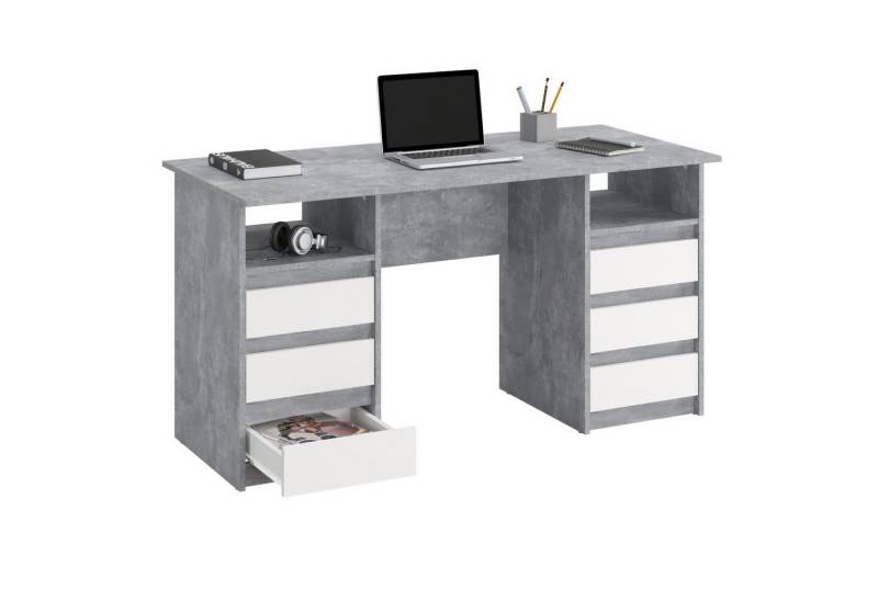KOMTO Schreibtisch Oslo 140 Schreibtisch mit Schubladen Moderner Bürotisch, Computertisch Arbeitstisch PC-Tisch Kinderschreibtisch 140x60x74 cm von KOMTO