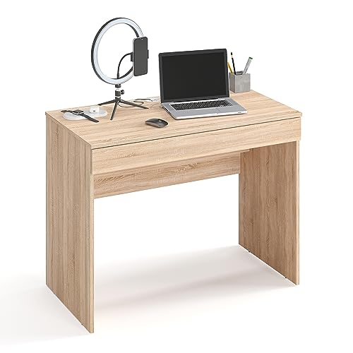 KOMTO Schreibtisch Sonoma Eiche mit 1 Schublade - 100 x 53 x 76 cm Bürotisch Computertisch Klein Arbeitstisch Büro PC-Tisch Kinderschreibtisch mit Stauraum von KOMTO