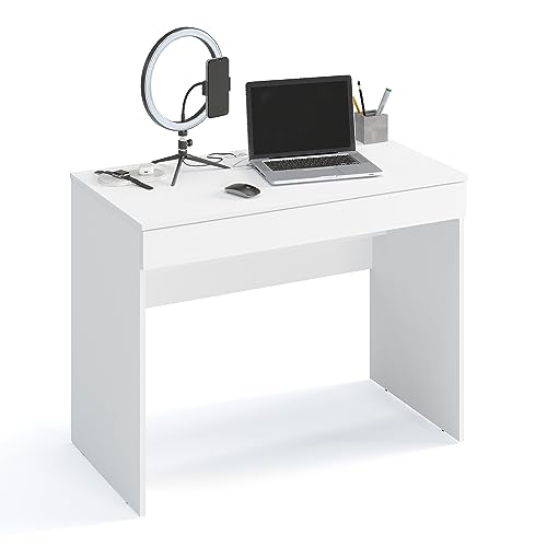 KOMTO Schreibtisch Weiß mit 1 Schublade - 100 x 53 x 76 cm Bürotisch Computertisch Klein Arbeitstisch Büro PC-Tisch Kinderschreibtisch mit Stauraum von KOMTO