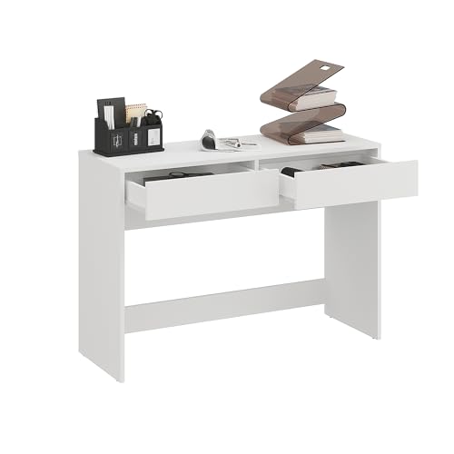 KOMTO Schreibtisch Weiß mit 2 Schubladen – Computertisch, Bürotisch, PC Tisch mit Stauraum, Arbeitstisch für Home Office, Kinder- & Jugendzimmer | Desk NOVA 110 x 40 x 76 cm von KOMTO