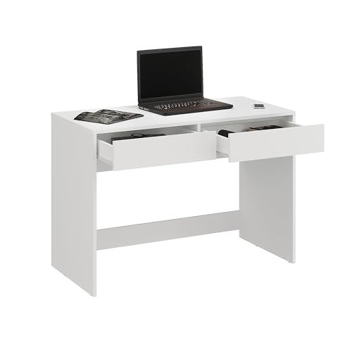 KOMTO Schreibtisch Weiß mit 2 Schubladen – Computertisch, Bürotisch, PC Tisch mit Stauraum, Arbeitstisch für Home Office, Kinder- & Jugendzimmer | Desk NOVA2 110 x 52,8 x 76 cm von KOMTO