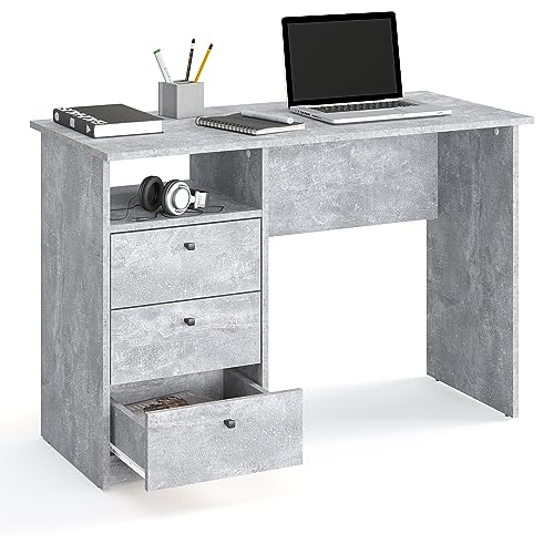 KOMTO Schreibtisch mit Schubladen - Bürotisch Computertisch Klein Arbeitstisch Büro PC-Tisch Kinderschreibtisch mit Stauraum | Moderner Schreibtisch Beton | Oslo 110 x 50 x 74 cm von KOMTO