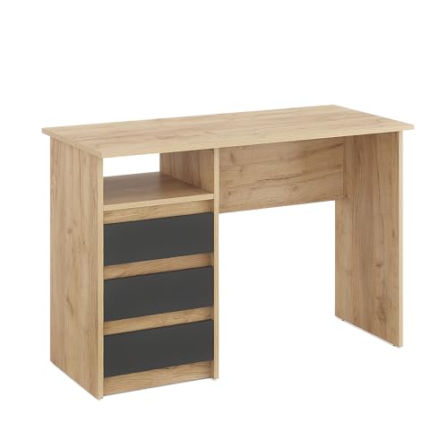 KOMTO Schreibtisch mit Schubladen - Bürotisch Computertisch Klein Arbeitstisch Büro PC-Tisch Kinderschreibtisch mit Stauraum | Moderner Schreibtisch Honig Eiche/Anthrazit | Oslo 110 x 50 x 74 cm von KOMTO