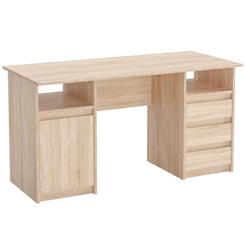 KOMTO Schreibtisch mit Schubladen - Oslo 145 x 65 x 76 cm Moderner Schreibtisch Sonoma Eiche Bürotisch Computertisch Arbeitstisch Büro PC-Tisch Kinderschreibtisch mit Stauraum von KOMTO