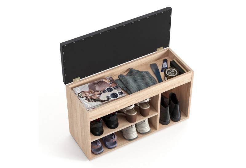 KOMTO Schuhbank Schuhregal Bank mit Stauraum Sitzfläche Schuhschrank mit Sitzbank Flur, Sofia 80 x 48 x 32 cm von KOMTO