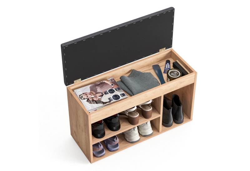 KOMTO Schuhbank Schuhregal Bank mit Stauraum Sitzfläche Schuhschrank mit Sitzbank Flur, Sofia 80 x 48 x 32 cm von KOMTO