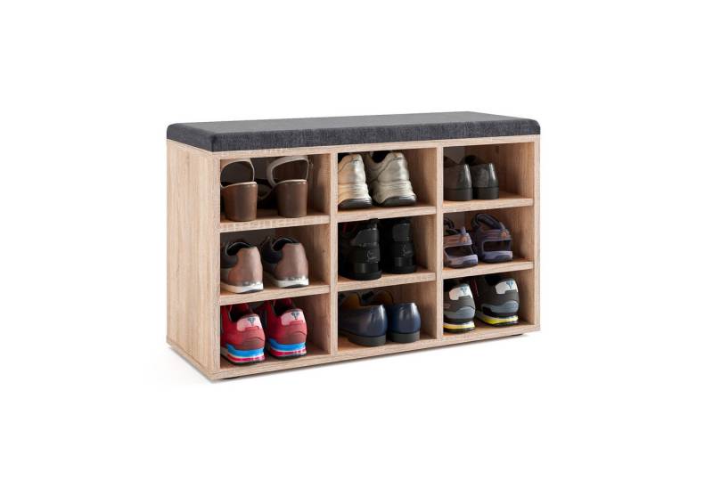 KOMTO Schuhbank Schuhregal mit Sitzfläche 9 verstellbare Schuhregale, Sofia 80 x 50 x 30 cm Sonoma Eiche von KOMTO
