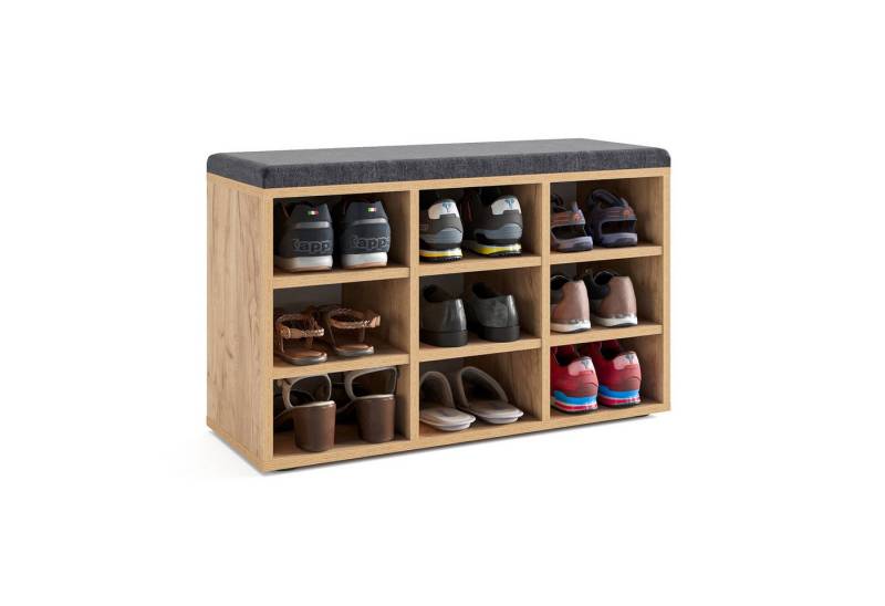 KOMTO Schuhbank Schuhregal mit Sitzfläche Schuhschrank Flur Bank mit Stauraum, Sofia 80 x 50 x 30 cm Honig Eiche von KOMTO