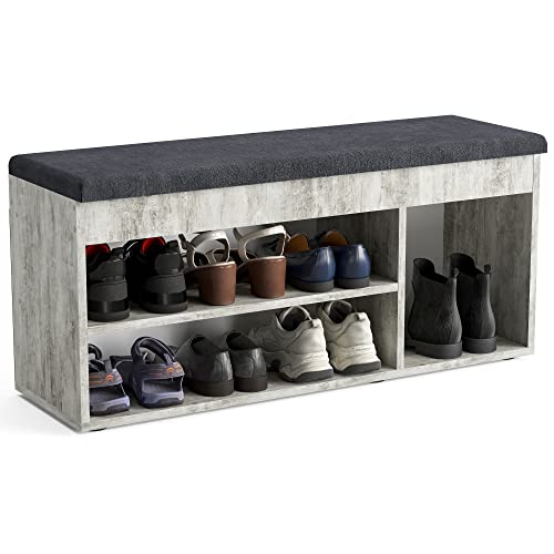 KOMTO Schuhbank mit Sitzfläche - Schuhregal Bank mit Stauraum Beton 100 x 48 x 32 cm Schuhschrank mit Sitzbank Flur Bank Garderobenbank Sofia von KOMTO