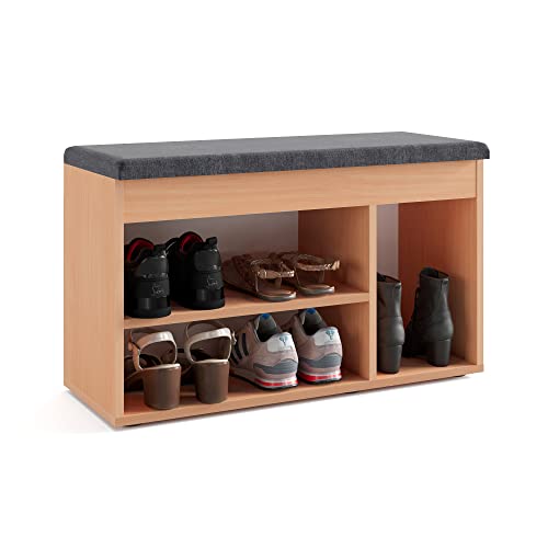 KOMTO Schuhbank mit Sitzfläche - Schuhregal Bank mit Stauraum Buche 80 x 48 x 32 cm Schuhschrank mit Sitzbank Flur Bank Garderobenbank Sofia KOMTO Schuhbank mit Sitzfläche - Schuhregal Bank mit Stauraum Buche 80 x 48 x 32 cm Schuhschrank mit Sitzbank Flur Bank Garderobenbank Sofia von KOMTO