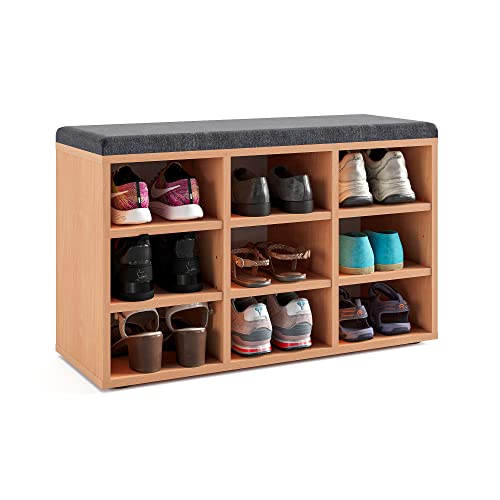 KOMTO Schuhbank mit Sitzfläche - Schuhregal Buche 80 x 50 x 30 cm Schuhschrank mit Sitzbank Flur Bank mit Stauraum Garderobenbank Sofia von KOMTO