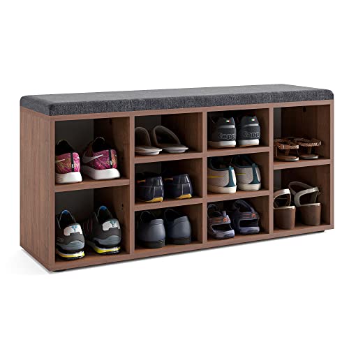 KOMTO Schuhbank mit Sitzfläche - Schuhregal Nussbaum 104 x 50 x 30 cm Schuhschrank mit Sitzbank Flur Bank mit Stauraum Garderobenbank Sofia… von KOMTO