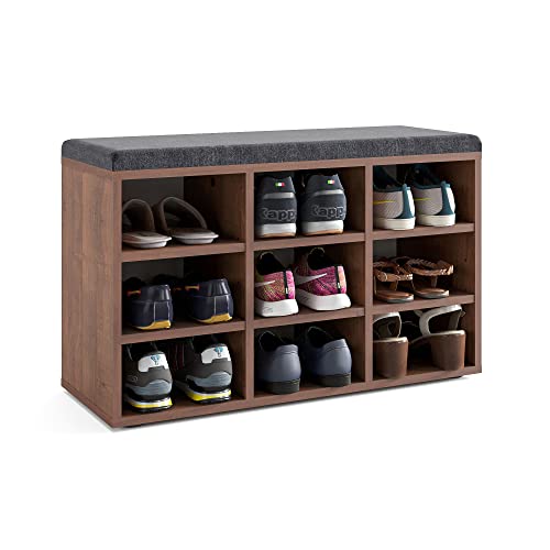 KOMTO Schuhbank mit Sitzfläche - Schuhregal Nussbaum 80 x 50 x 30 cm Schuhschrank mit Sitzbank Flur Bank mit Stauraum Garderobenbank Sofia KOMTO Schuhbank mit Sitzfläche - Schuhregal Nussbaum 80 x 50 x 30 cm Schuhschrank mit Sitzbank Flur Bank mit Stauraum Garderobenbank Sofia von KOMTO