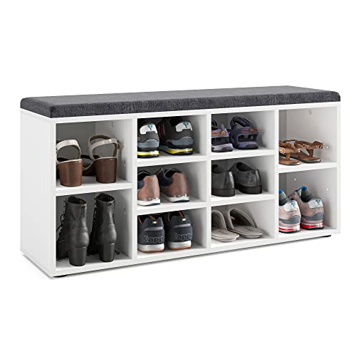 KOMTO Schuhbank mit Sitzfläche - Schuhregal Weiß 104 x 50 x 30 cm Schuhschrank mit Sitzbank Flur Bank mit Stauraum Garderobenbank Sofia von KOMTO