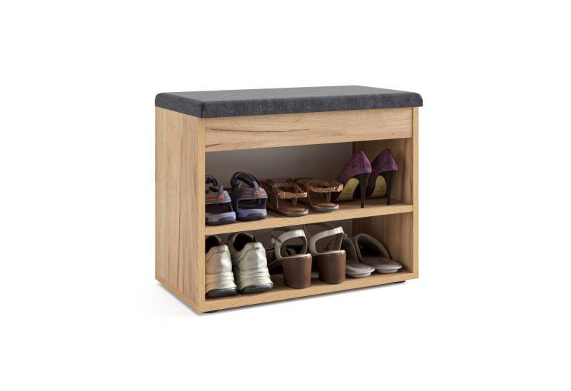 KOMTO Schuhschrank Schuhbank mit Sitzfläche Schuhregal Bank Sitzbank Flur Bank Sofia Honig Eiche 60 x 48 x 32 cm von KOMTO
