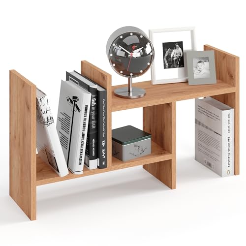 KOMTO Tischregal Schreibtisch Aufsatzregal - Regal Klein, Küchenregal Stehend für Arbeitsplatte, Desktop Bücherregal Honig Eiche | Shelf K 51-97 х 20 х 40 cm von KOMTO