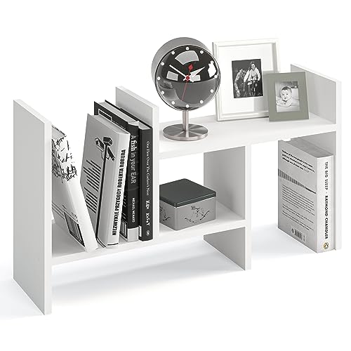 KOMTO Tischregal Schreibtisch Aufsatzregal - Regal Klein, Küchenregal Stehend für Arbeitsplatte, Desktop Bücherregal Weiß | Shelf K 51-97 х 20 х 40 cm von KOMTO