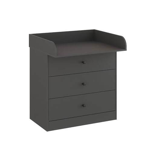 KOMTO Wickelkommode mit Schubladen - Baby Kommode mit Wickelaufsatz, Wickeltisch, Wickelschrank mit abnehmbarer Wickelsatz Anthrazit | Lulliblox M3 von KOMTO