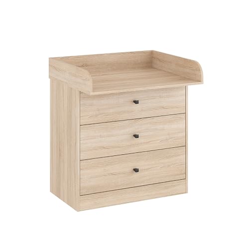 KOMTO Wickelkommode mit Schubladen - Baby Kommode mit Wickelaufsatz, Wickeltisch, Wickelschrank mit abnehmbarer Wickelsatz Sonoma Eiche | Lulliblox M3 von KOMTO