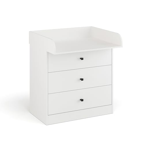 KOMTO Wickelkommode mit Schubladen - Baby Kommode mit Wickelaufsatz, Wickeltisch, Wickelschrank mit abnehmbarer Wickelsatz Weiß | Lulliblox M3 von KOMTO