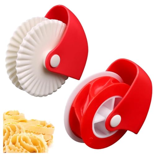 KOMUNJ 2 Stück Gebäckschneider Kantendekorateur,Teigrad Schneidrad,Teigrädchen Decorator Cutter, Pizza Gebäck Gitter Schneider Gebäck Torten Dekorations Schneider Plastikrad Rolle von KOMUNJ