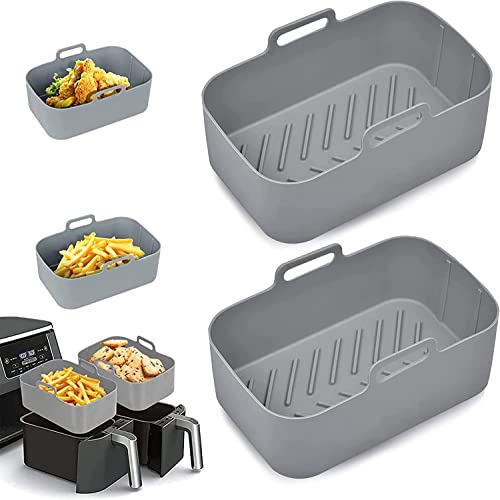 KOMUNJ 2 Stück Luftfritteuse Silikon Topf Luftfritteuse Liner Wiederverwendbare Luftfritteuse Zubehör Luftfritteuse Silikon Liner Air Fryer Korb Topf für Ofen, Mikrowelle (Grau) von KOMUNJ