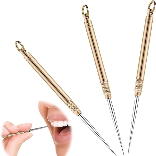 KOMUNJ 3 Stück Zahnstocher Titan,ragbarer Toothpick Teleskop Zahnstocher mit, Wiederverwendbare,für Outdoor,Picknick,Camping,Reisen von KOMUNJ