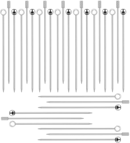 KOMUNJ 30 Stück Edelstahl Cocktailspieße, Cocktailspieße Wiederverwendbar Metall Getränkespieße, für Fingerfood,kleine Snacks,Antipasti und Cocktails(3-Formen) von KOMUNJ