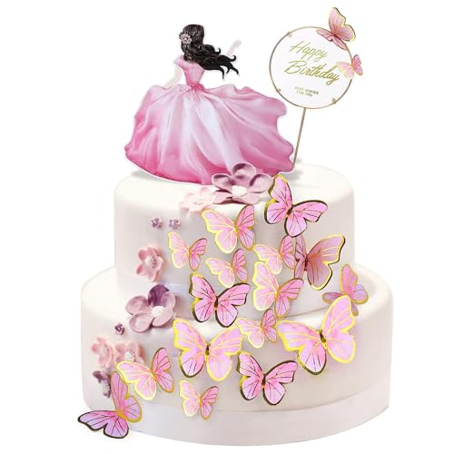 KOMUNJ 30 Stück Kuchendekorationen Schmetterling 3D Kuchendekoration Ornament Schmetterling Dekoration Einsatz Tortendeko Schmetterling Set Kuchendekoration Geburtstag Party Rosa von KOMUNJ