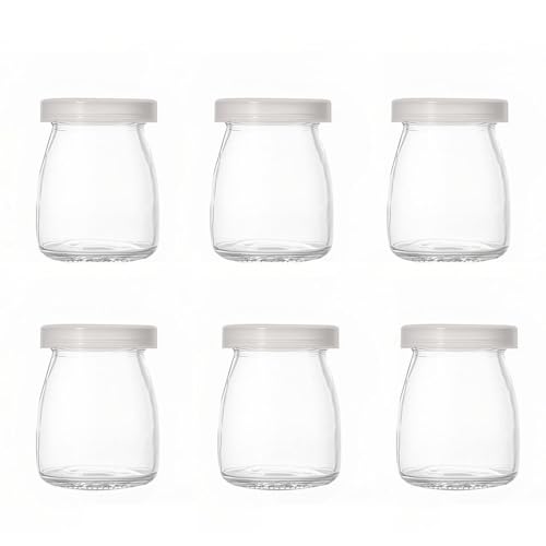 KOMUNJ 6 Stück 100 ml Pudding-Joghurt-Töpfe mit Deckel, kleine Gläser mit Deckel, Mini-Glasflaschen mit Deckel von KOMUNJ