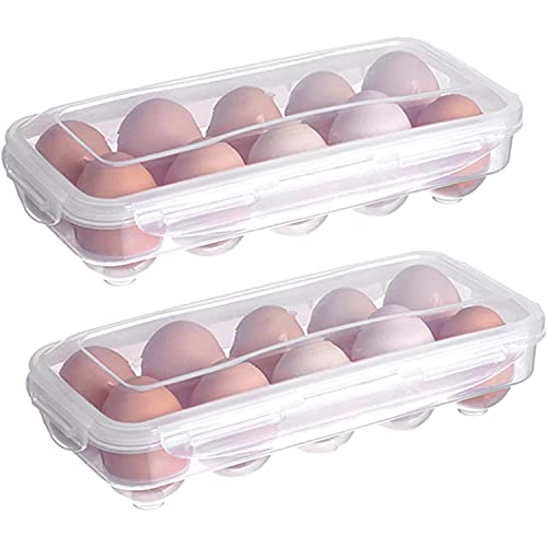 KOMUNJ Eierbox 10 Eier Transportbox, 2 Stück Kunststoff Ei Box Eier Aufbewahrungsbox Eier Box Mit Deckel, Eier Transportbox Kunststoff, für Kühlschrank, Küche(Transparent) von KOMUNJ