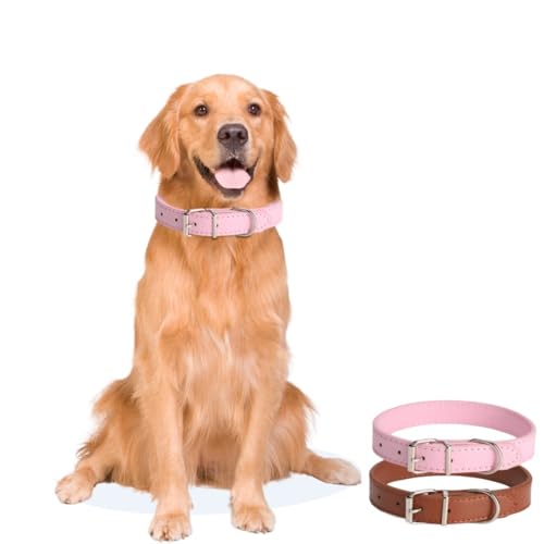KOMUNJ Haustierhalsband aus Leder, klein, rund, für Katzen, für extra kleine, kleine, mittelgroße und große Hunde (Rosa, M) von KOMUNJ