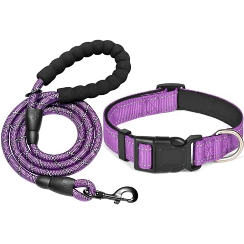 KOMUNJ Hundeleine mit bequemen gepolsterten Griff, aus Nylon mit Reflektierend durch die,150 cm Lange Trainingsleine für Große Hunde und Mittelgroße Hunde,Lila, L KOMUNJ Hundeleine mit bequemen gepolsterten Griff, aus Nylon mit Reflektierend durch die,150 cm Lange Trainingsleine für Große Hunde und Mittelgroße Hunde,Lila, L von KOMUNJ