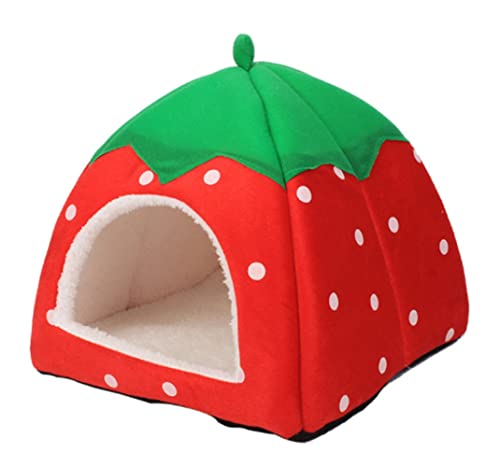 KOMUNJ Kleintier-Winterhaus, multifunktionales Warmes Bett, Erdbeer-Design, Weiche Haustier Schlafsack Hundehütte Katzenhöhle Hund Katze Haus, Schlafsack mit Abnehmbarer Matte, S, Erdbeeren Rot KOMUNJ Kleintier-Winterhaus, multifunktionales Warmes Bett, Erdbeer-Design, Weiche Haustier Schlafsack Hundehütte Katzenhöhle Hund Katze Haus, Schlafsack mit Abnehmbarer Matte, S, Erdbeeren Rot von KOMUNJ