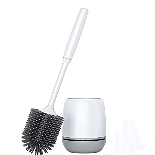 KOMUNJ Klobürste mit Behälter – Wandmontage ohne Bohren Wandhalterung WC-Bürste, Silikon-Klobürste-Set für Badezimmer von KOMUNJ