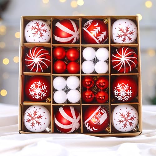 KOMUNJ Weihnachtskugel Bruchsicher Gemalt Weihnachtsbaumdekoration Set, Hängende Ornamente für Weihnachts-, Innen- und Außendekoration (3-6cm, Rot, 44) von KOMUNJ